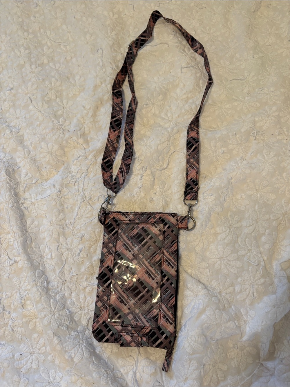 Plaid Crossbody Phone Bag in Pink and Black